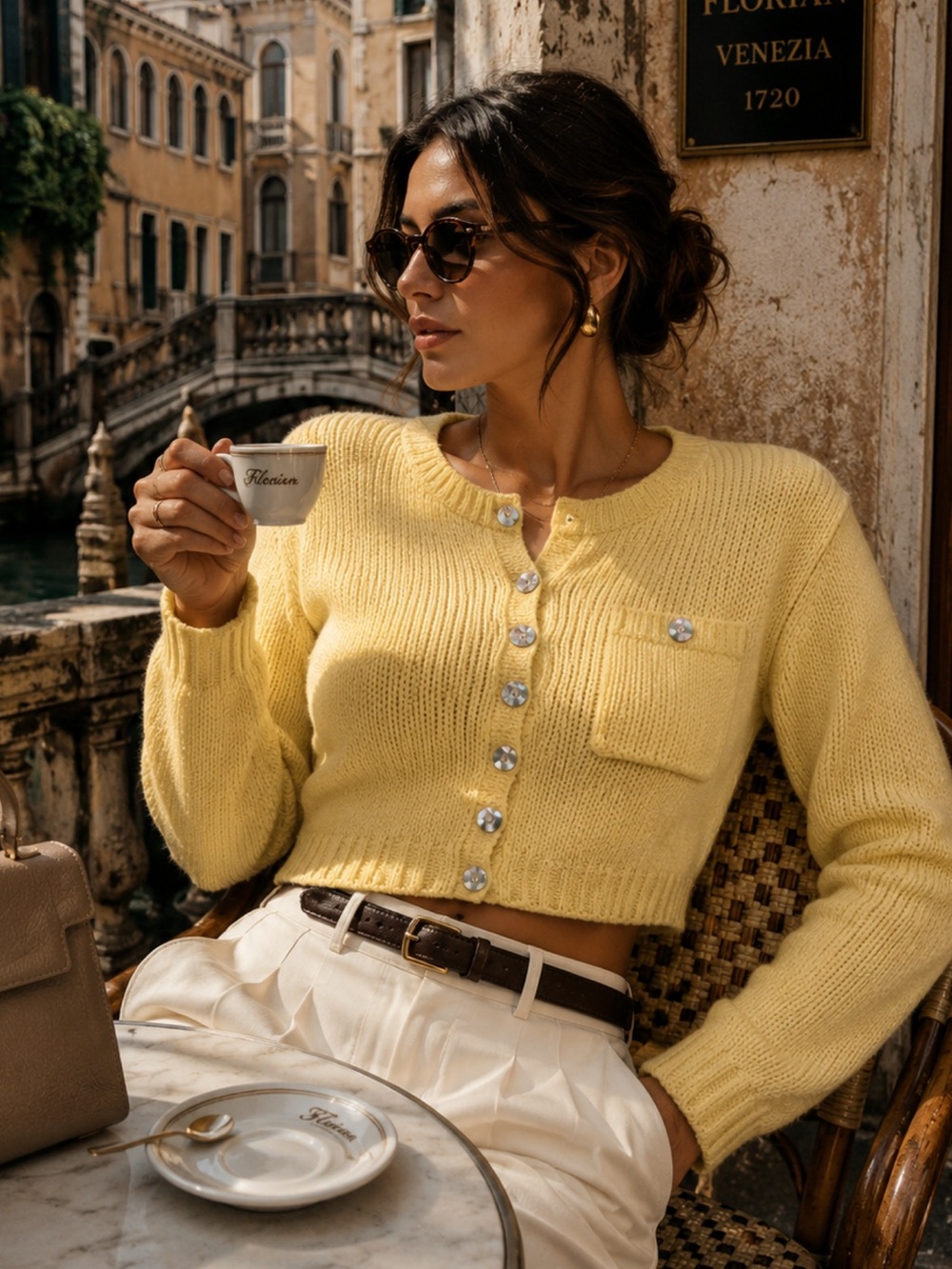 Rare Vintage Kate McMahon Yellow Hand Knit Button Front Cardigan